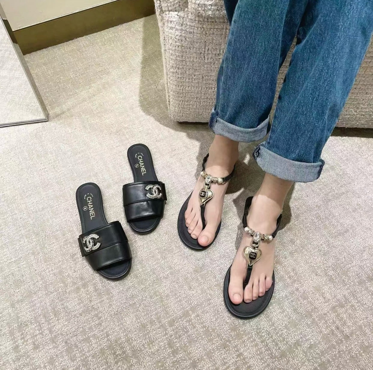 샤넬 23SS CC 하트 플립 플랍