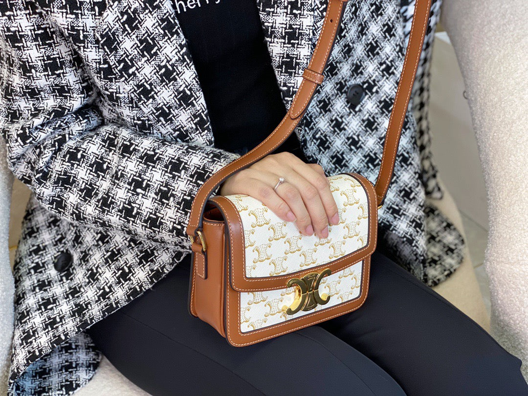 셀린느 트리옹프 숄더백 캔버스 틴