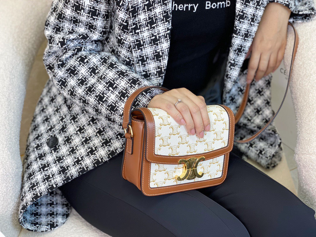 셀린느 트리옹프 숄더백 캔버스 틴