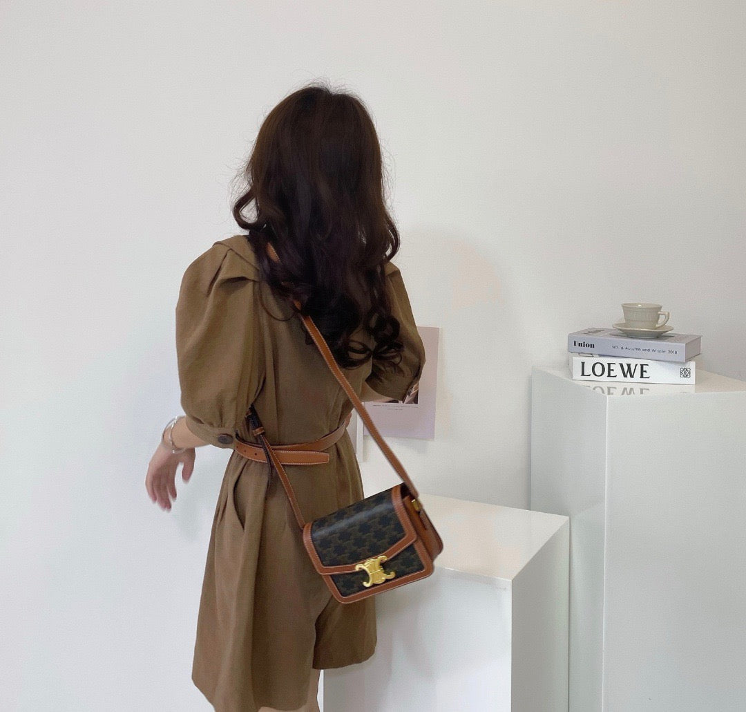 셀린느 트리옹프 숄더백 캔버스 틴