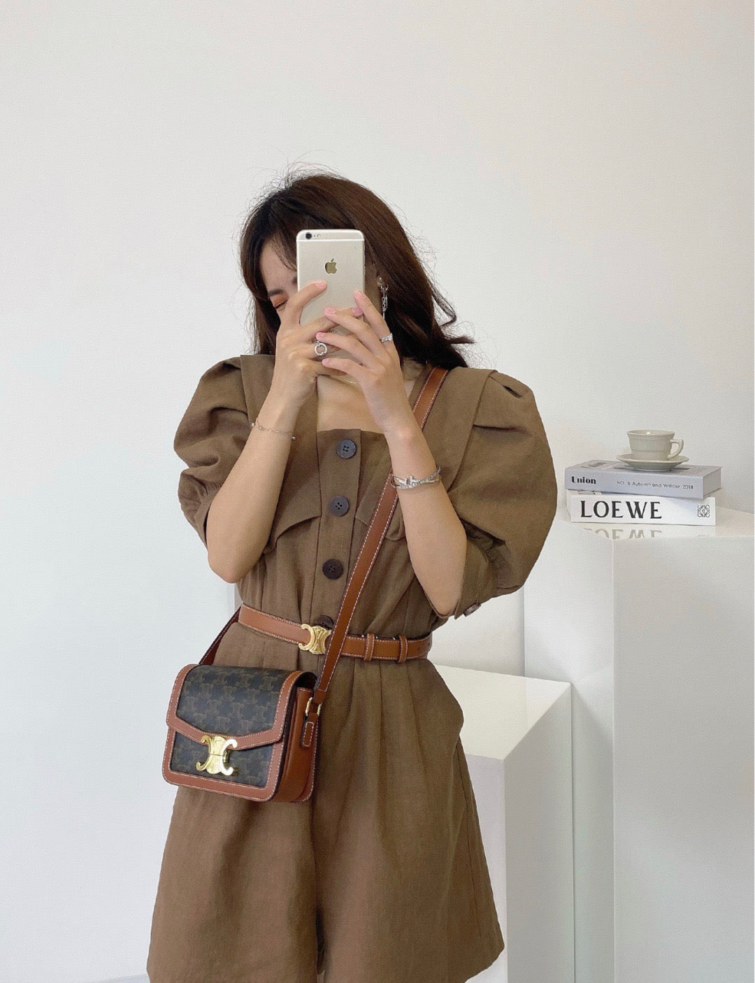 셀린느 트리옹프 숄더백 캔버스 틴