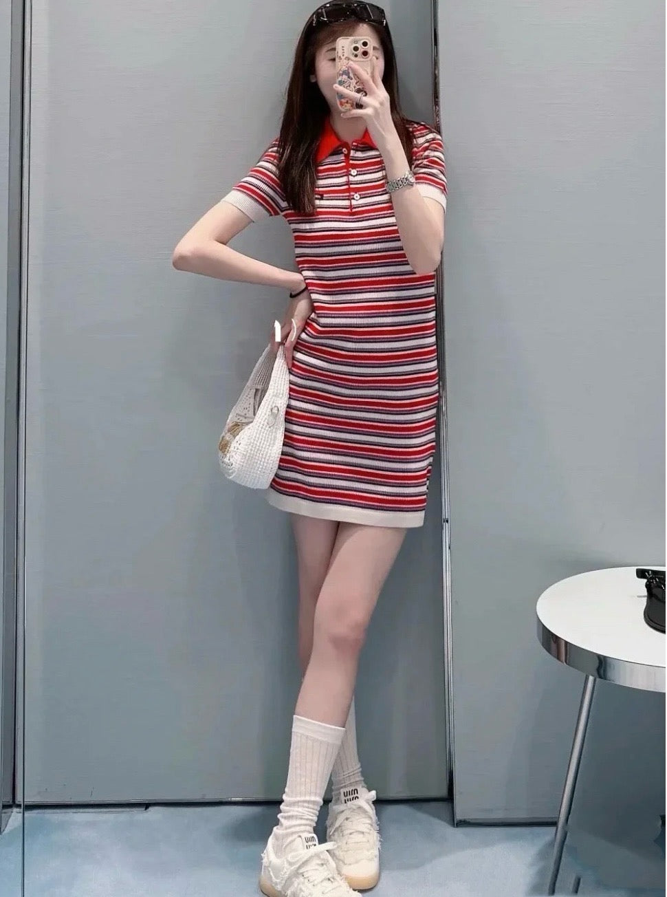 미우미우 코튼 데님 스니커즈