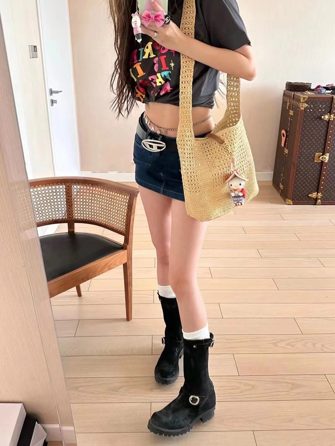 생로랑 크로쉐 라피아 호보백