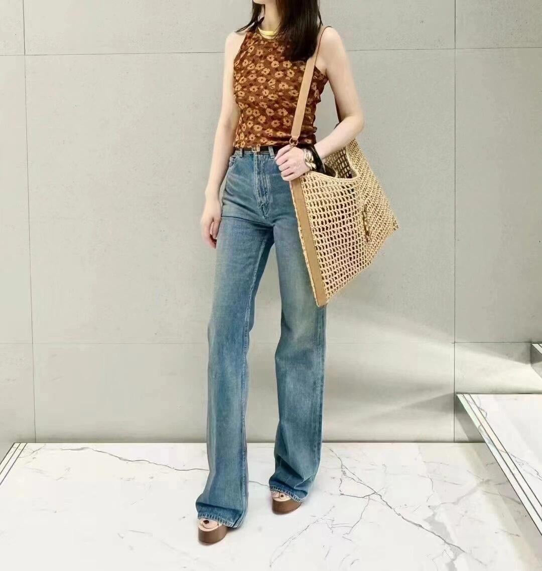 생로랑 옥살리스 라피아 마크라메 숄더 백