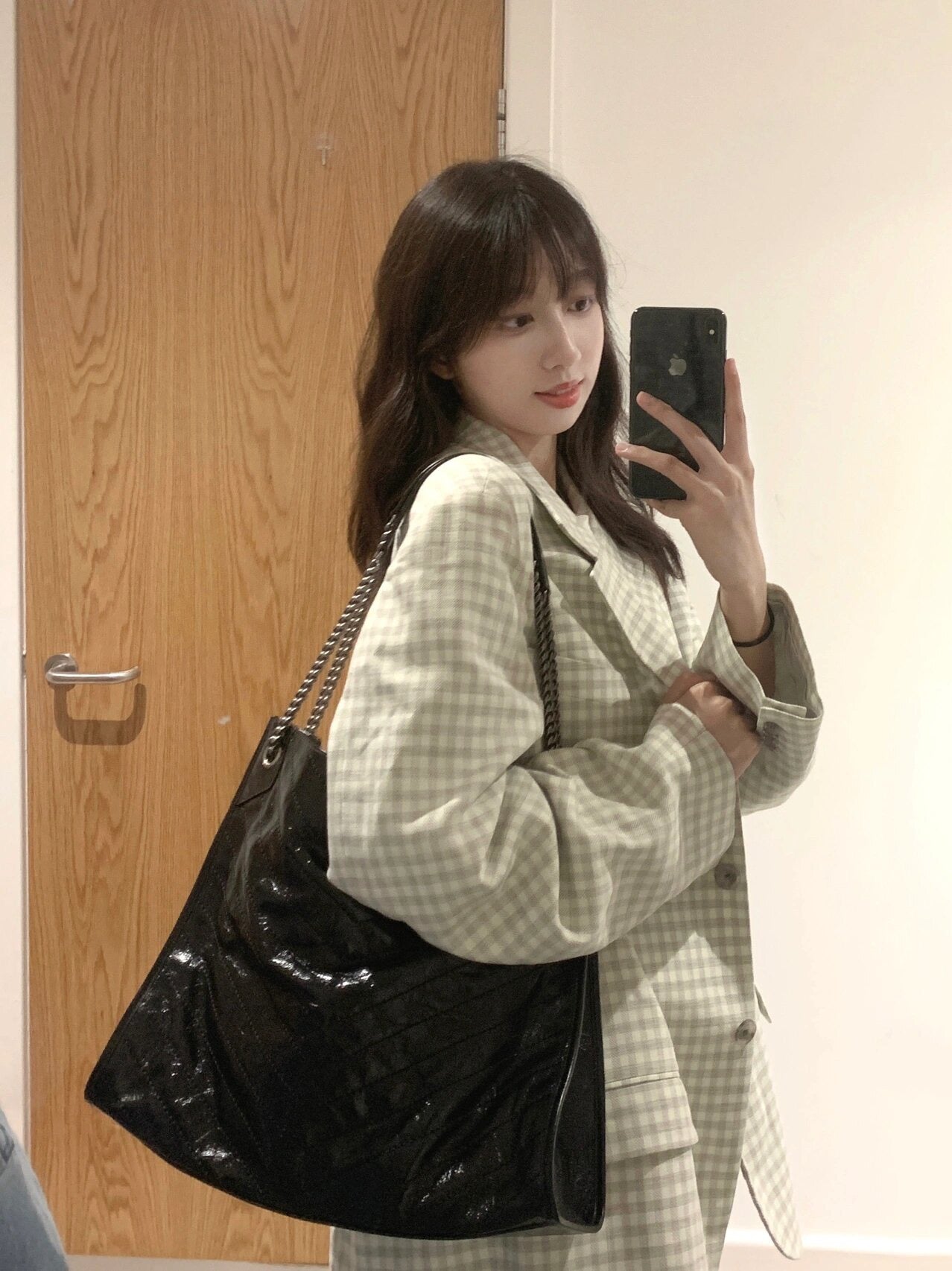 생로랑 니키 쇼핑백 빈티지 레더 라지