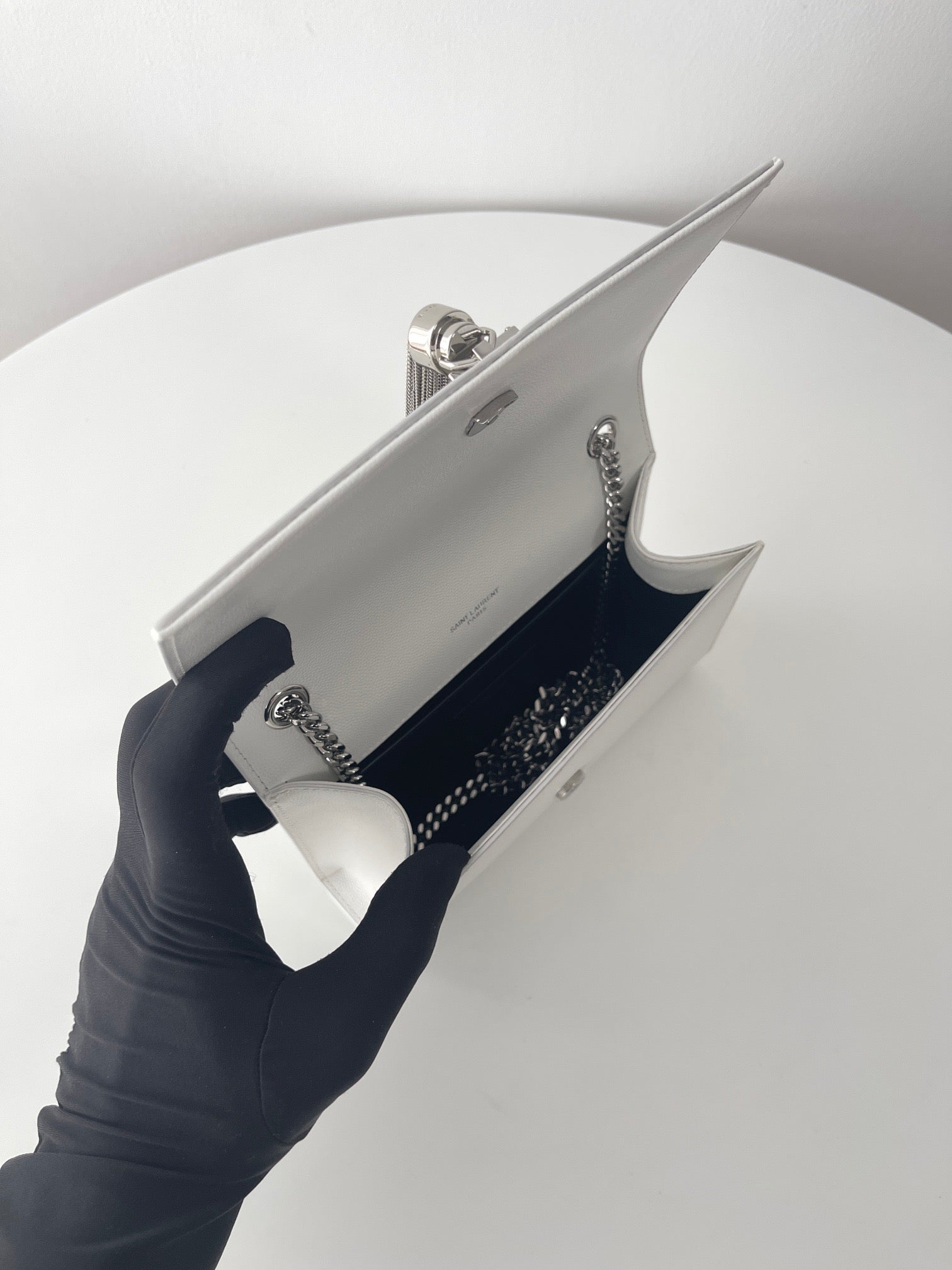 생로랑 케이트 테슬 체인백 스몰 (화이트)