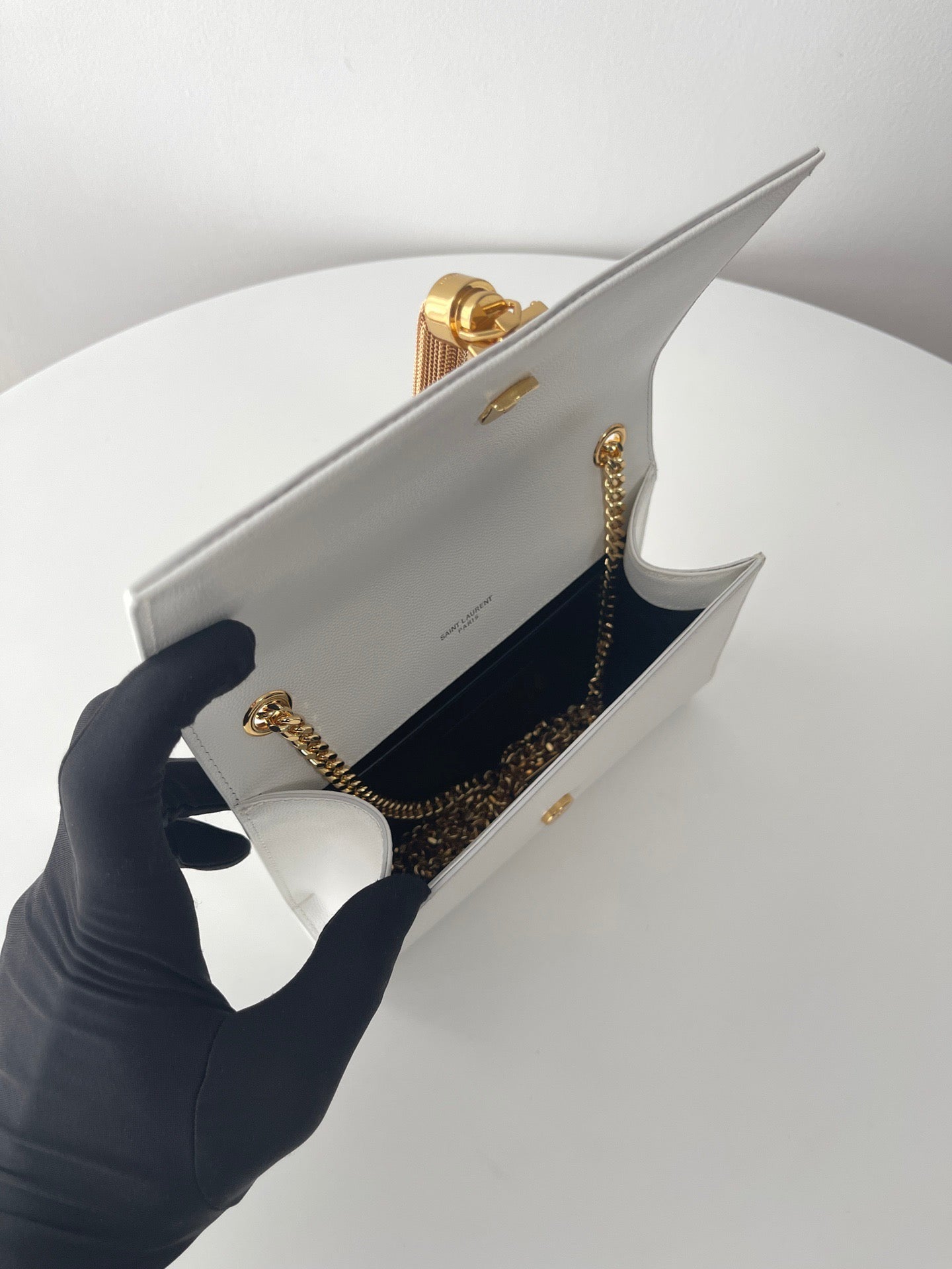 생로랑 케이트 테슬 체인백 스몰 (화이트)