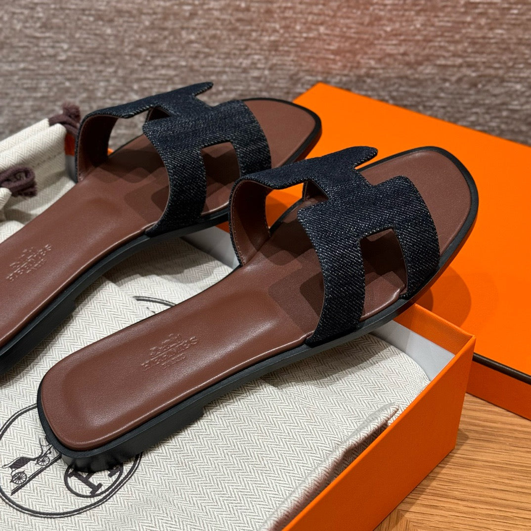 에르메스 Oran 오란 슬리퍼 데님