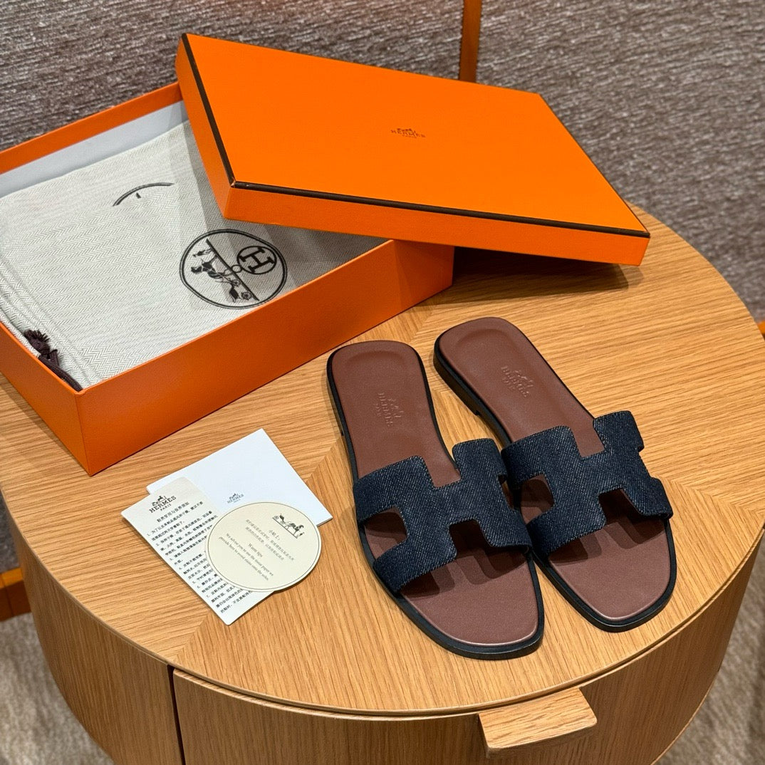 에르메스 Oran 오란 슬리퍼 데님