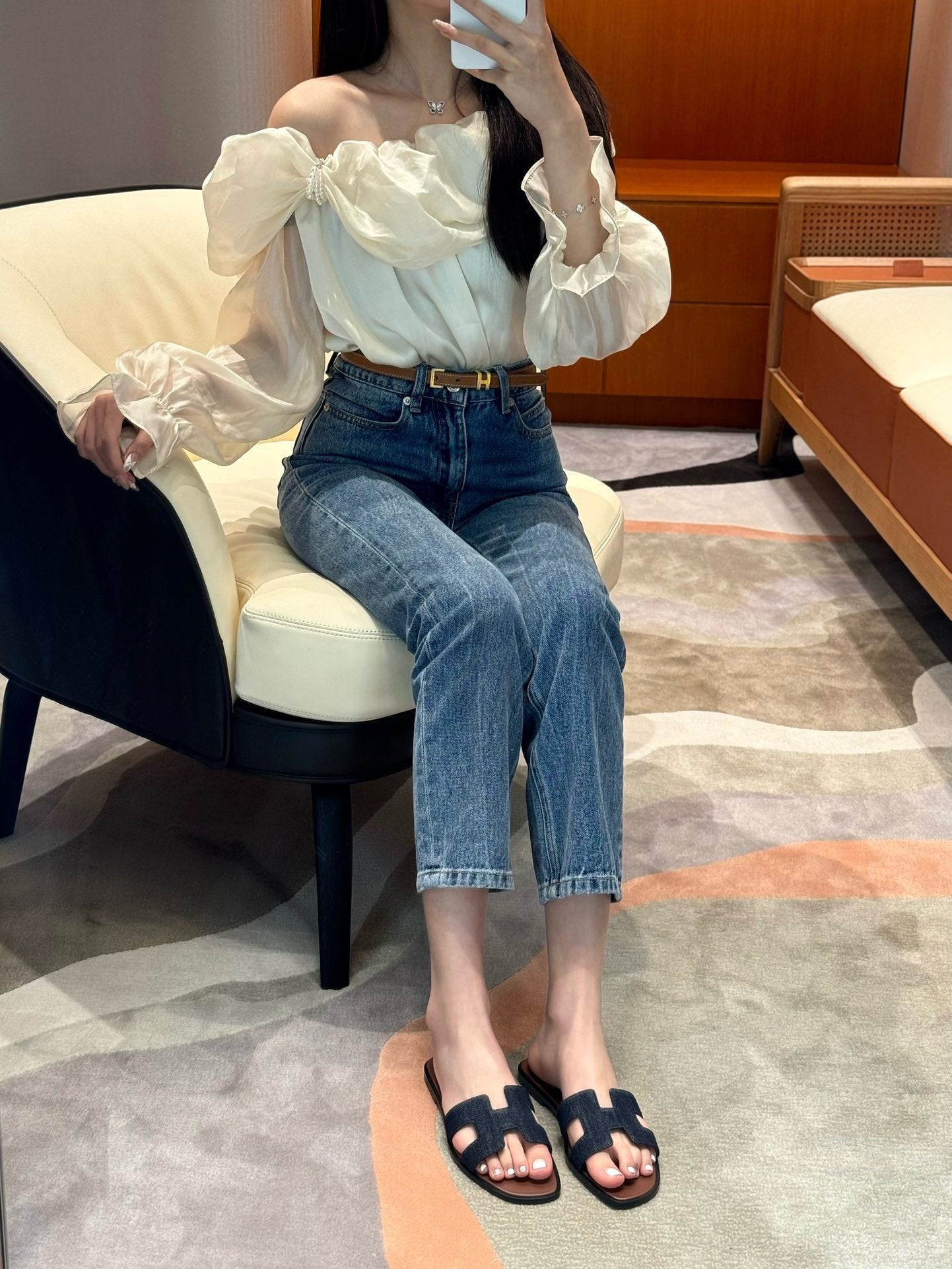 에르메스 Oran 오란 슬리퍼 데님