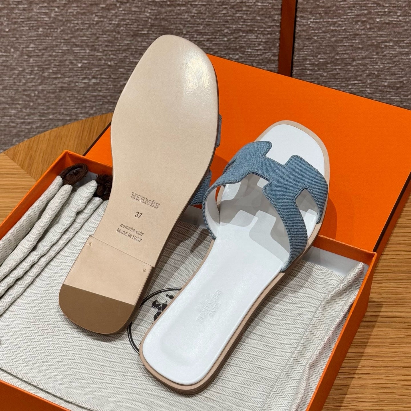 에르메스 Oran 오란 슬리퍼 데님