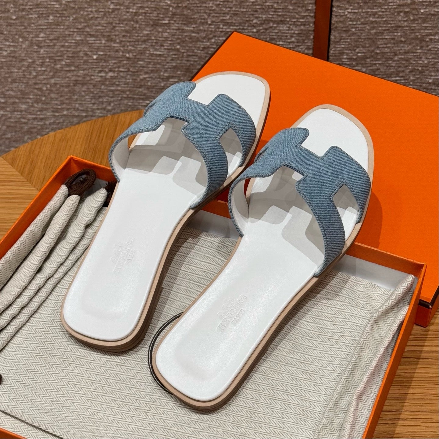 에르메스 Oran 오란 슬리퍼 데님