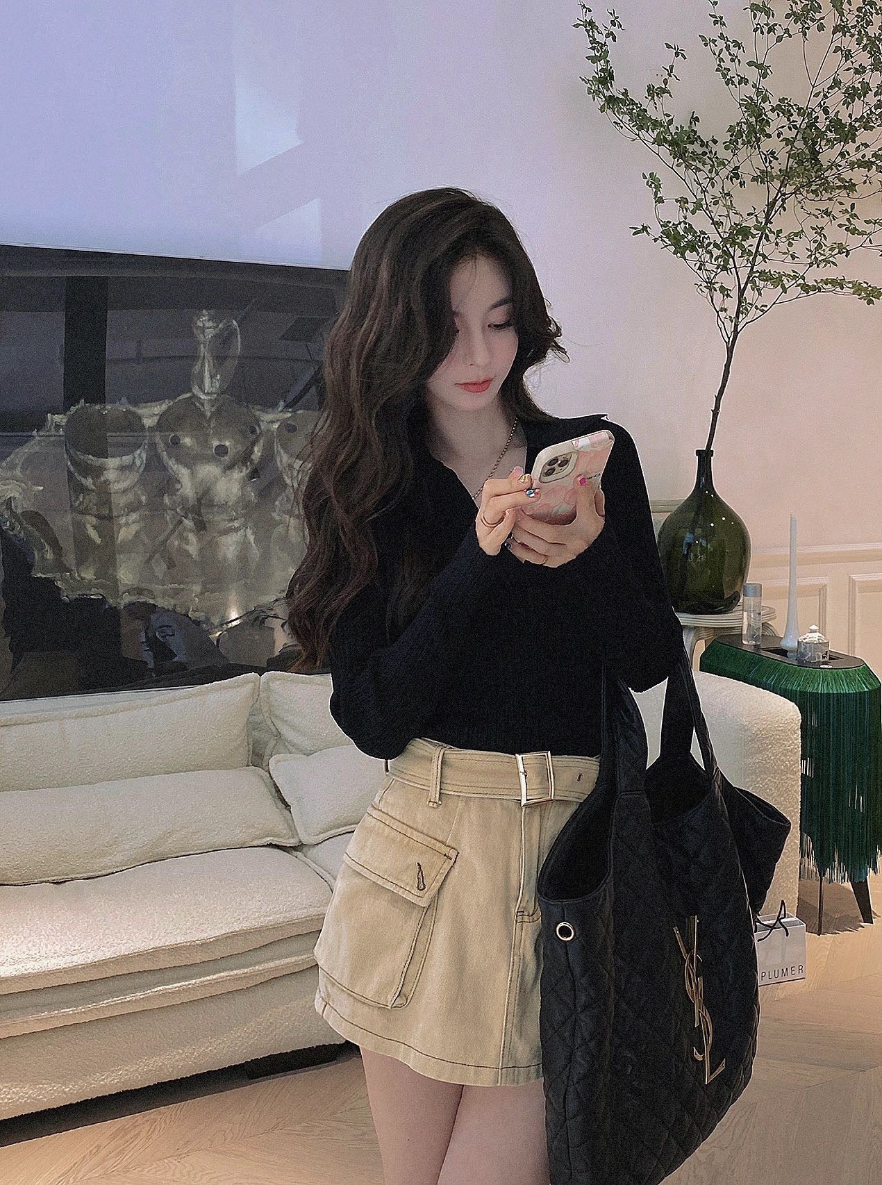 생로랑 이카르 맥시 쇼퍼백 램스킨