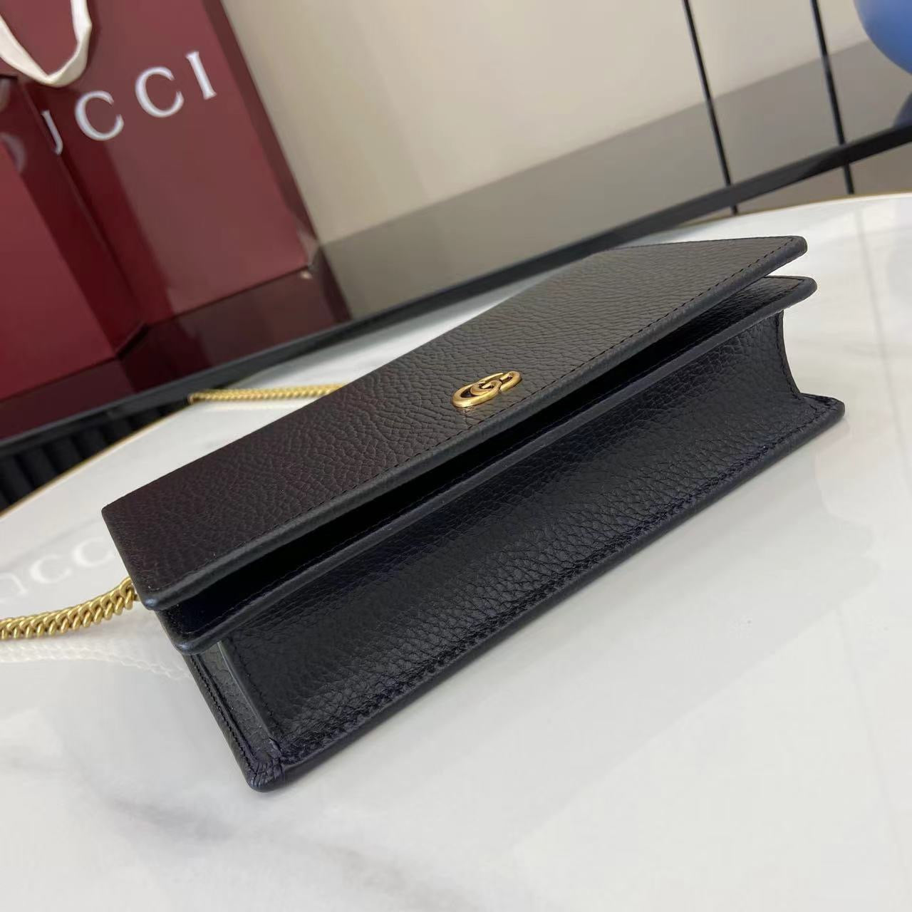 구찌 GG 마몬트 레더 금장 체인 미니 크로스백