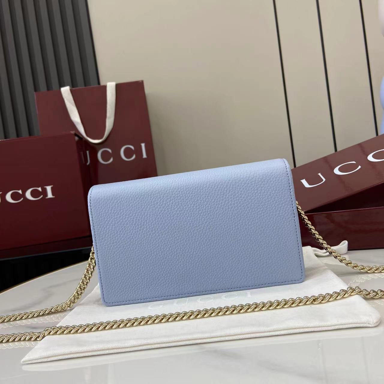 구찌 GG 마몬트 레더 금장 체인 미니 크로스백