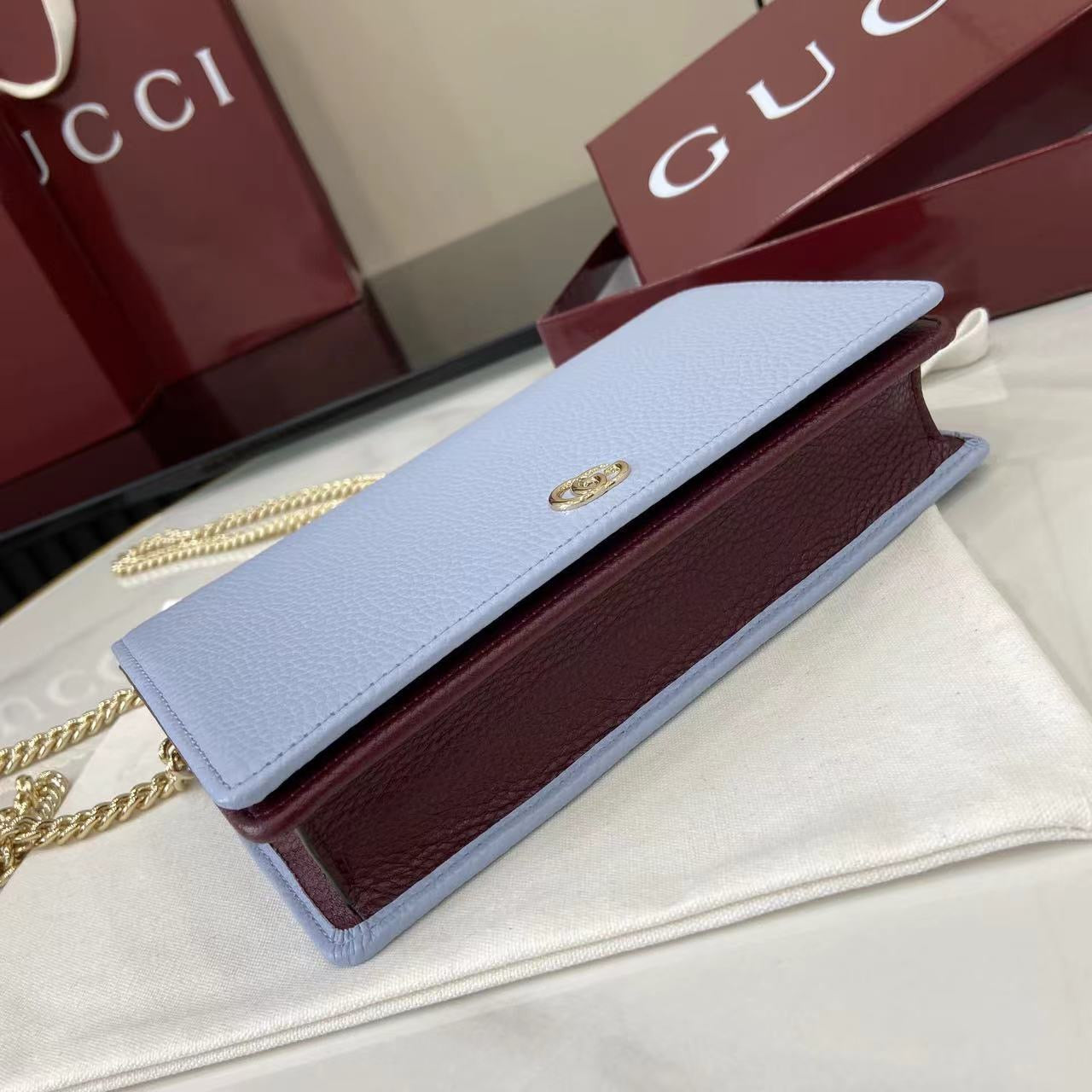 구찌 GG 마몬트 레더 금장 체인 미니 크로스백