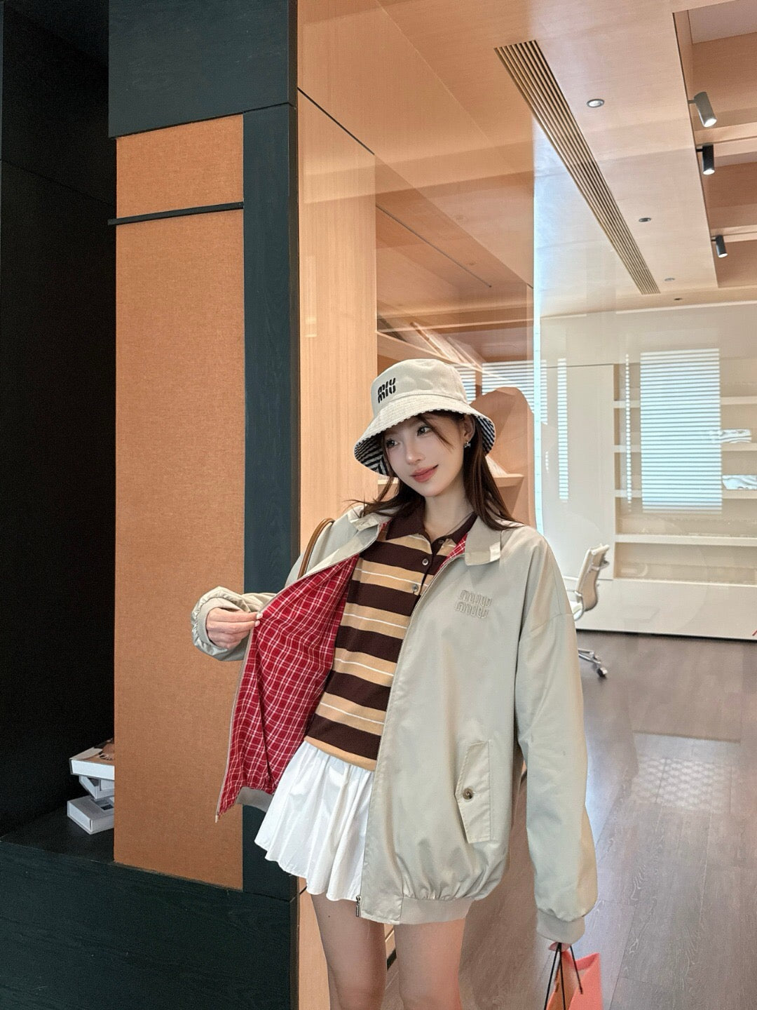 미우미우 파나마 코튼 블루종 자켓