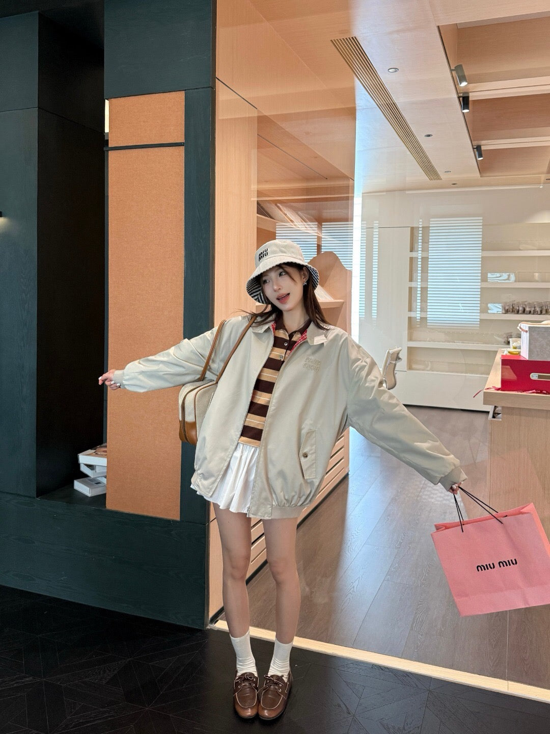 미우미우 파나마 코튼 블루종 자켓