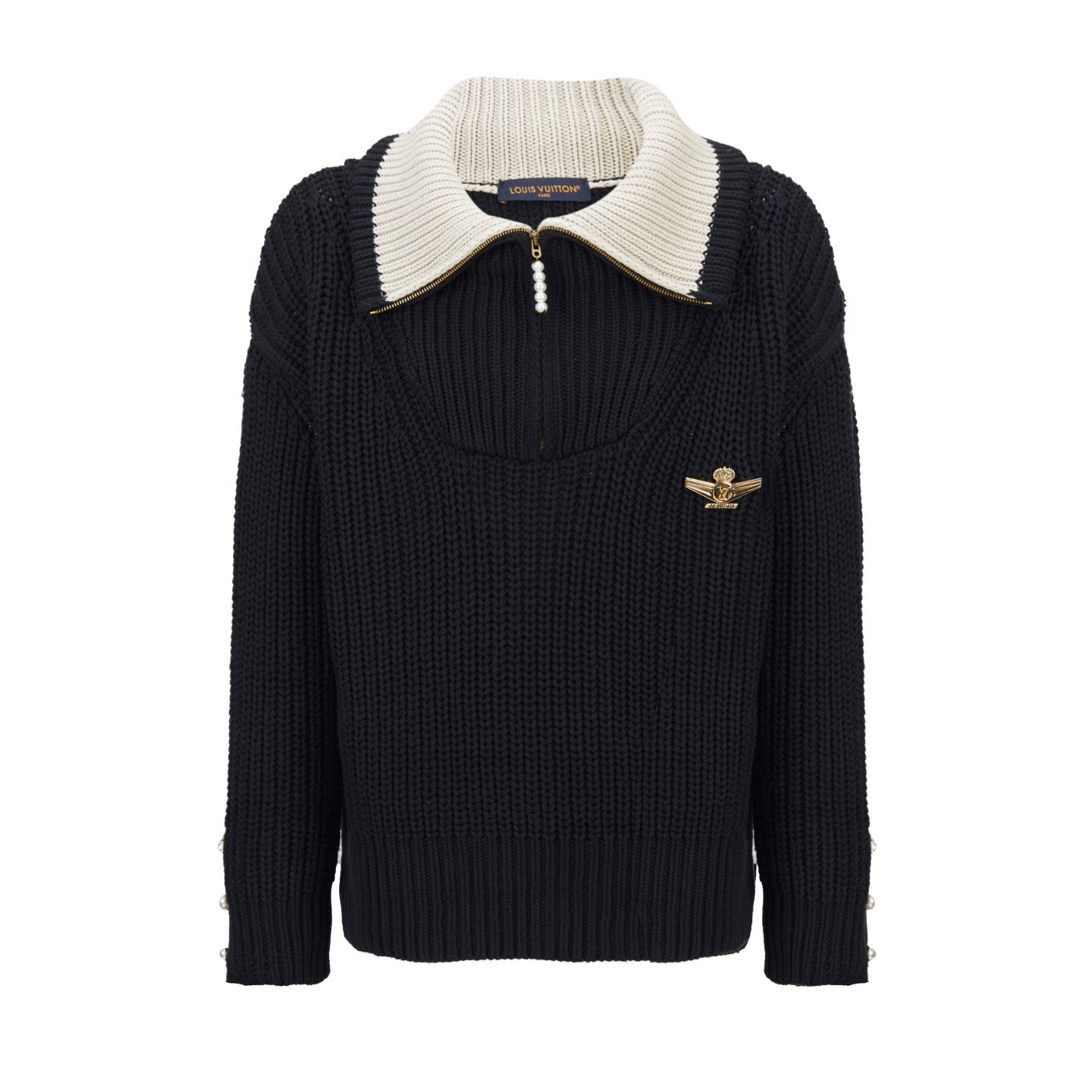 루이비통 청키 니트 울 블렌드 하프 지퍼 스웨터