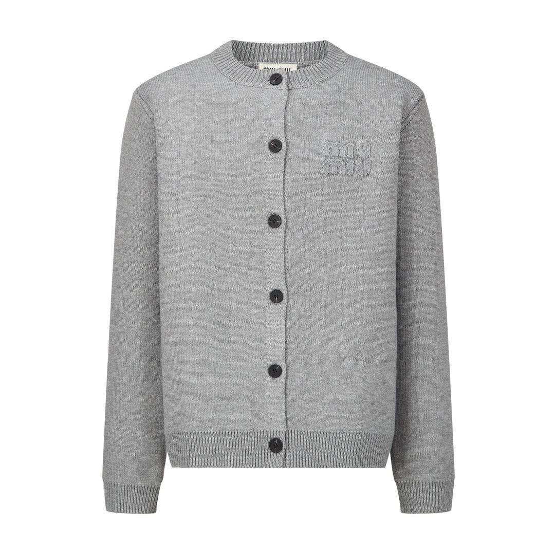 미우미우 울 앤 나일론 니트 가디건 그레이