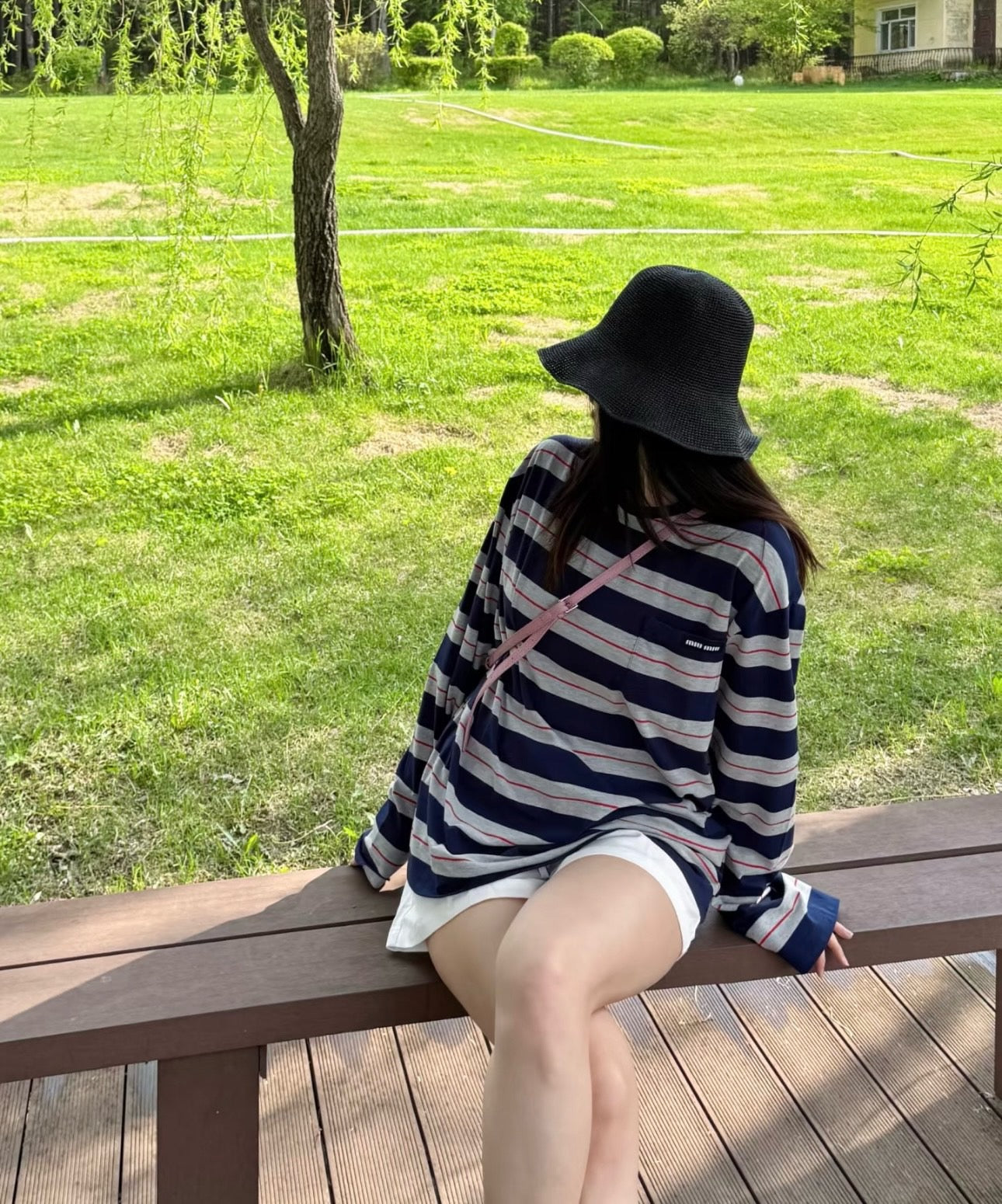 미우미우 롱 슬리브 코튼 저지 티셔츠