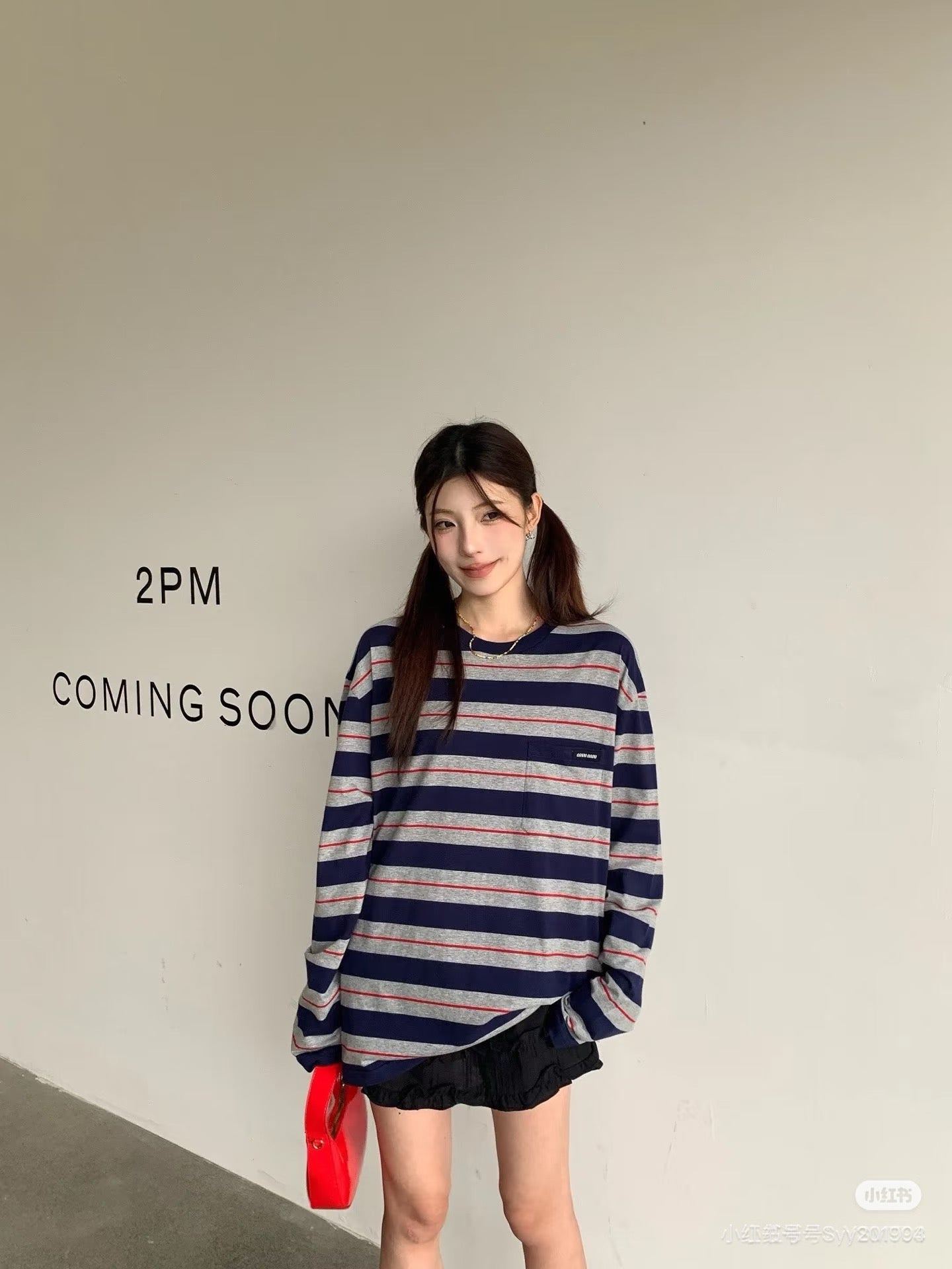 미우미우 롱 슬리브 코튼 저지 티셔츠
