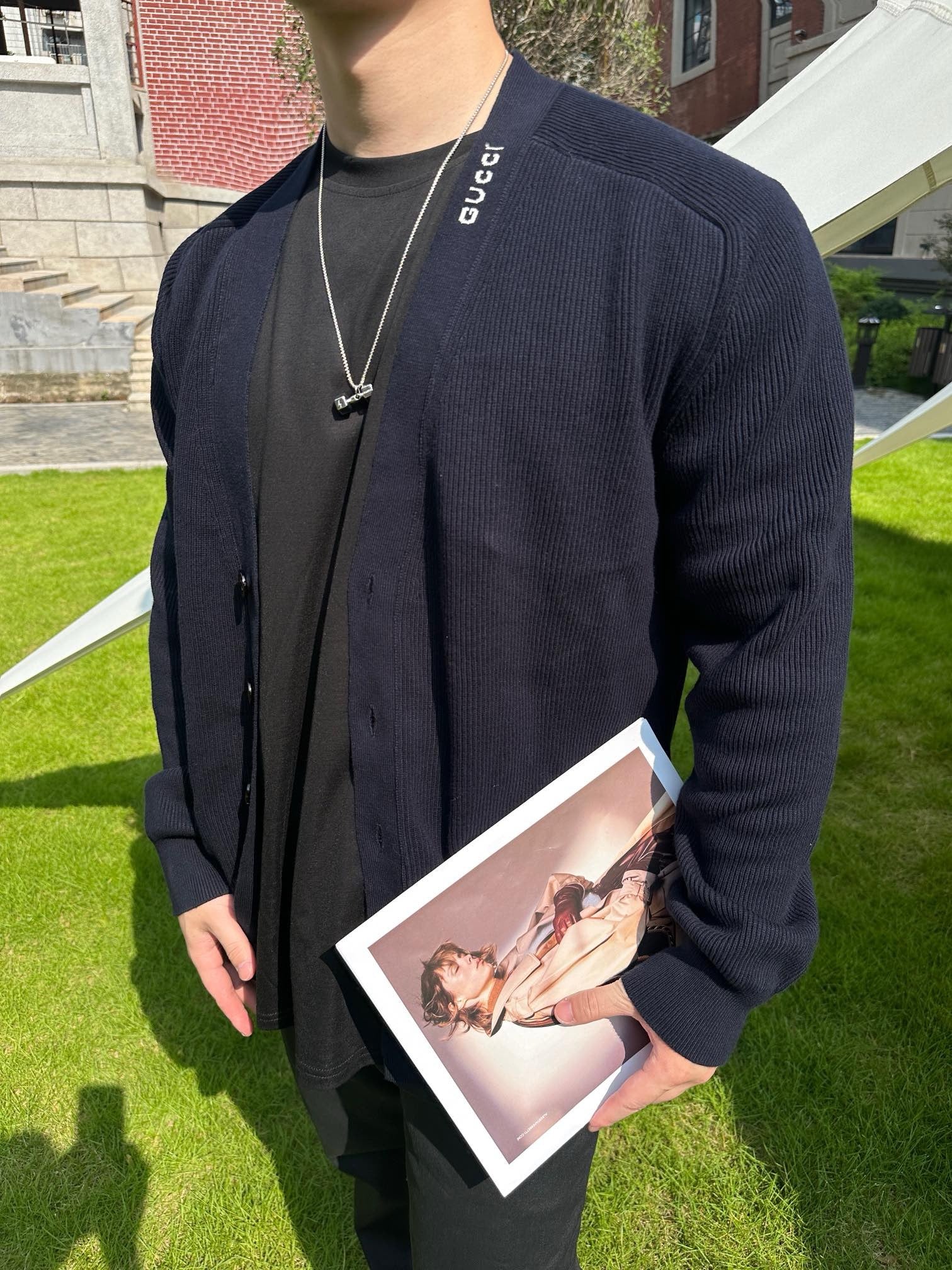 구찌 인타르시아 실크 코튼 니트 가디건