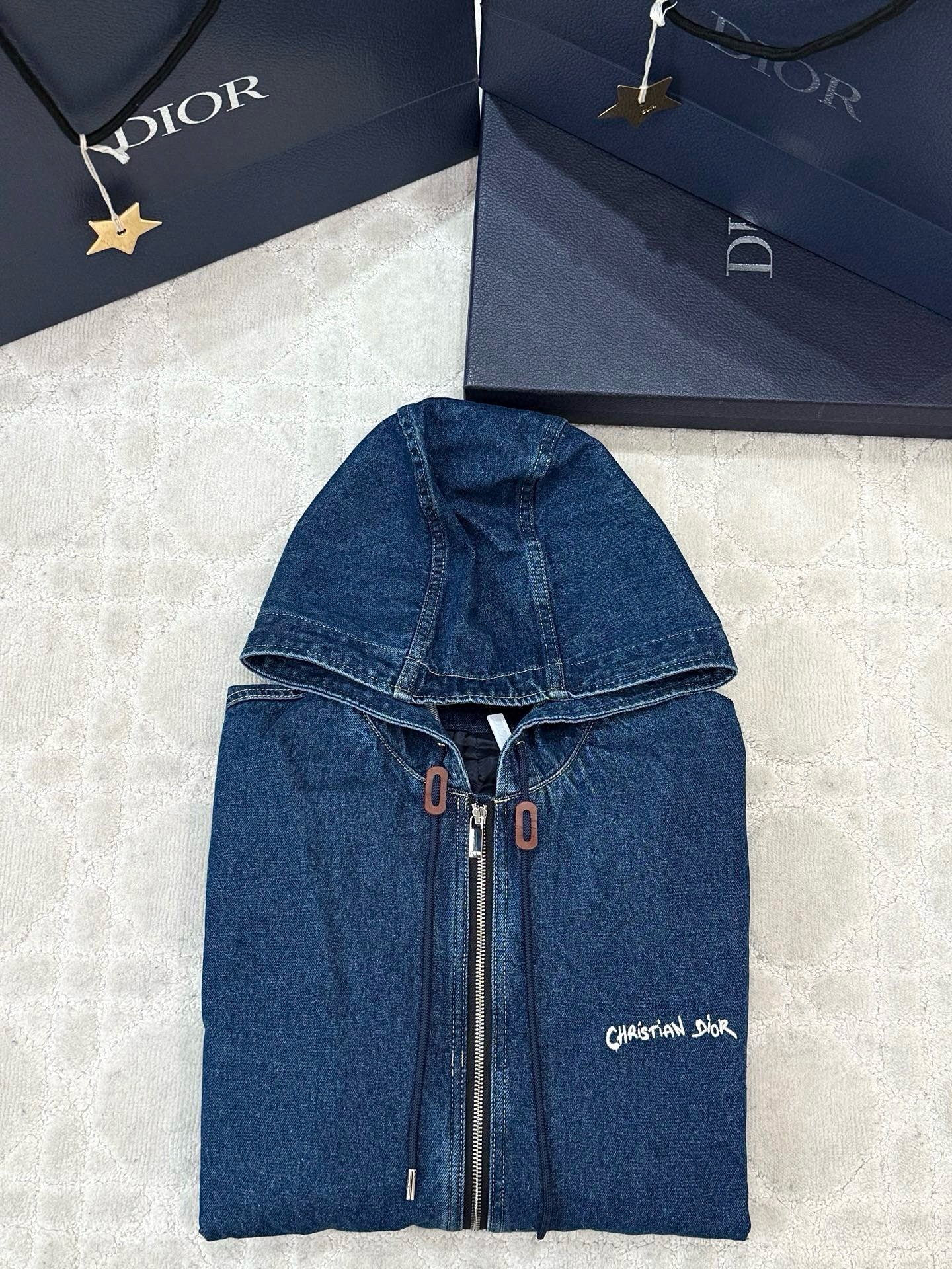 디올 코튼 데님 크리스찬 디올 태그 후드 자켓