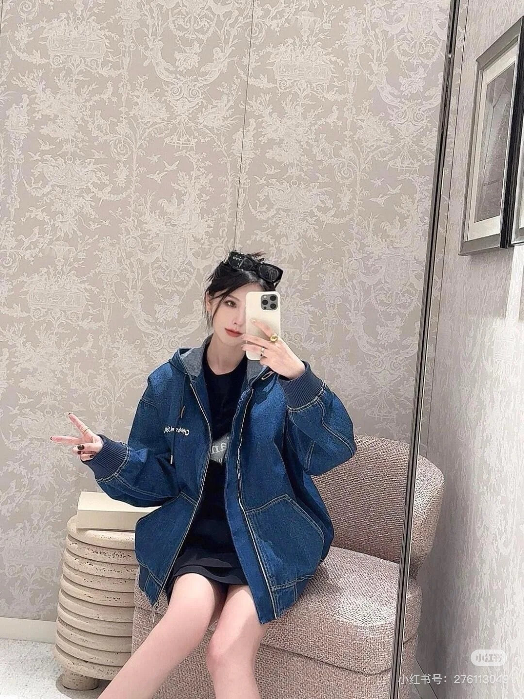 디올 코튼 데님 크리스찬 디올 태그 후드 자켓