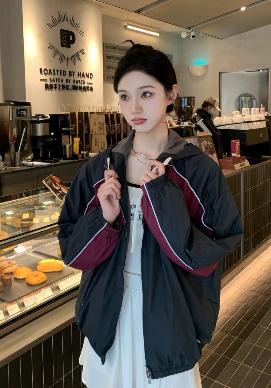 미우미우 테크니컬 실크 지퍼 블루종 자켓