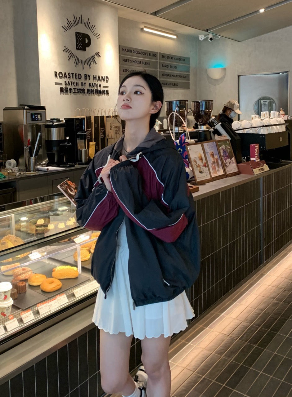 미우미우 테크니컬 실크 지퍼 블루종 자켓