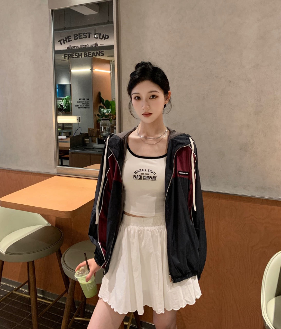 미우미우 테크니컬 실크 지퍼 블루종 자켓