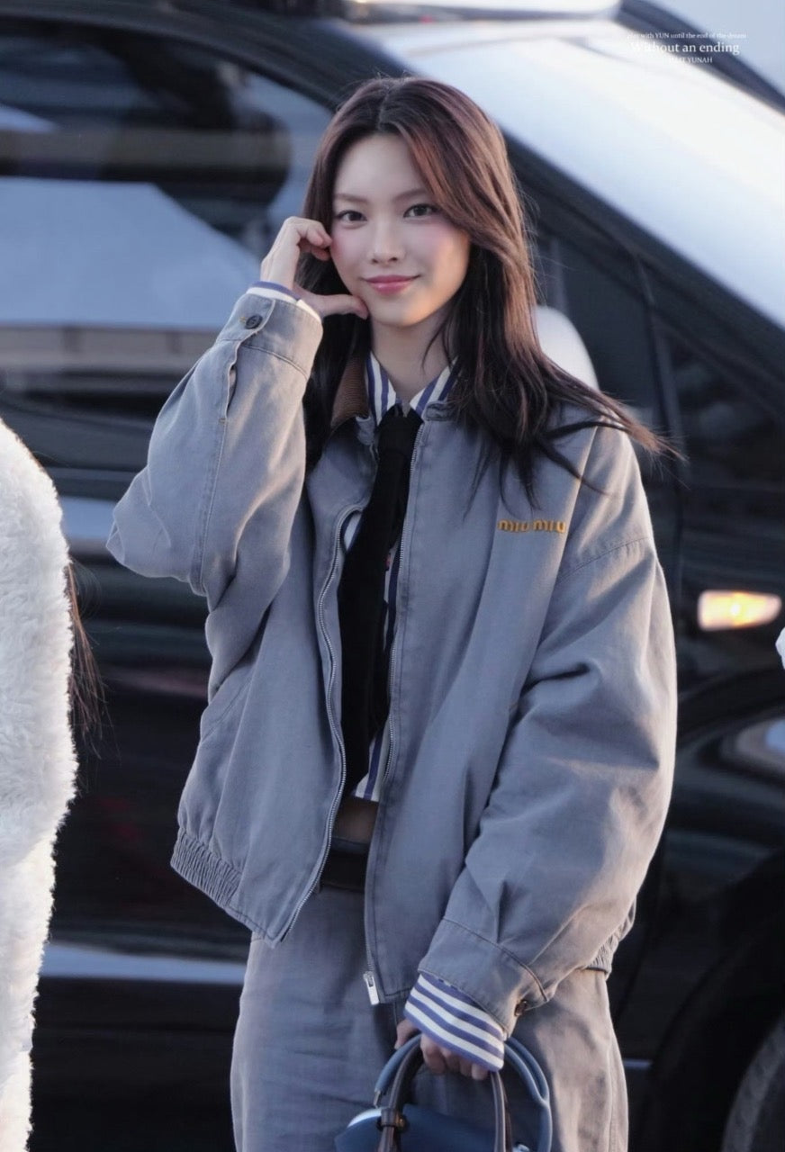 미우미우 벨벳 칼라 샴브레이 자켓
