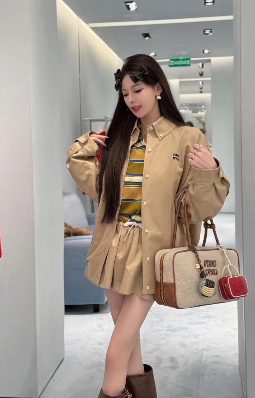 미우미우 치노 패브릭 블루종 자켓