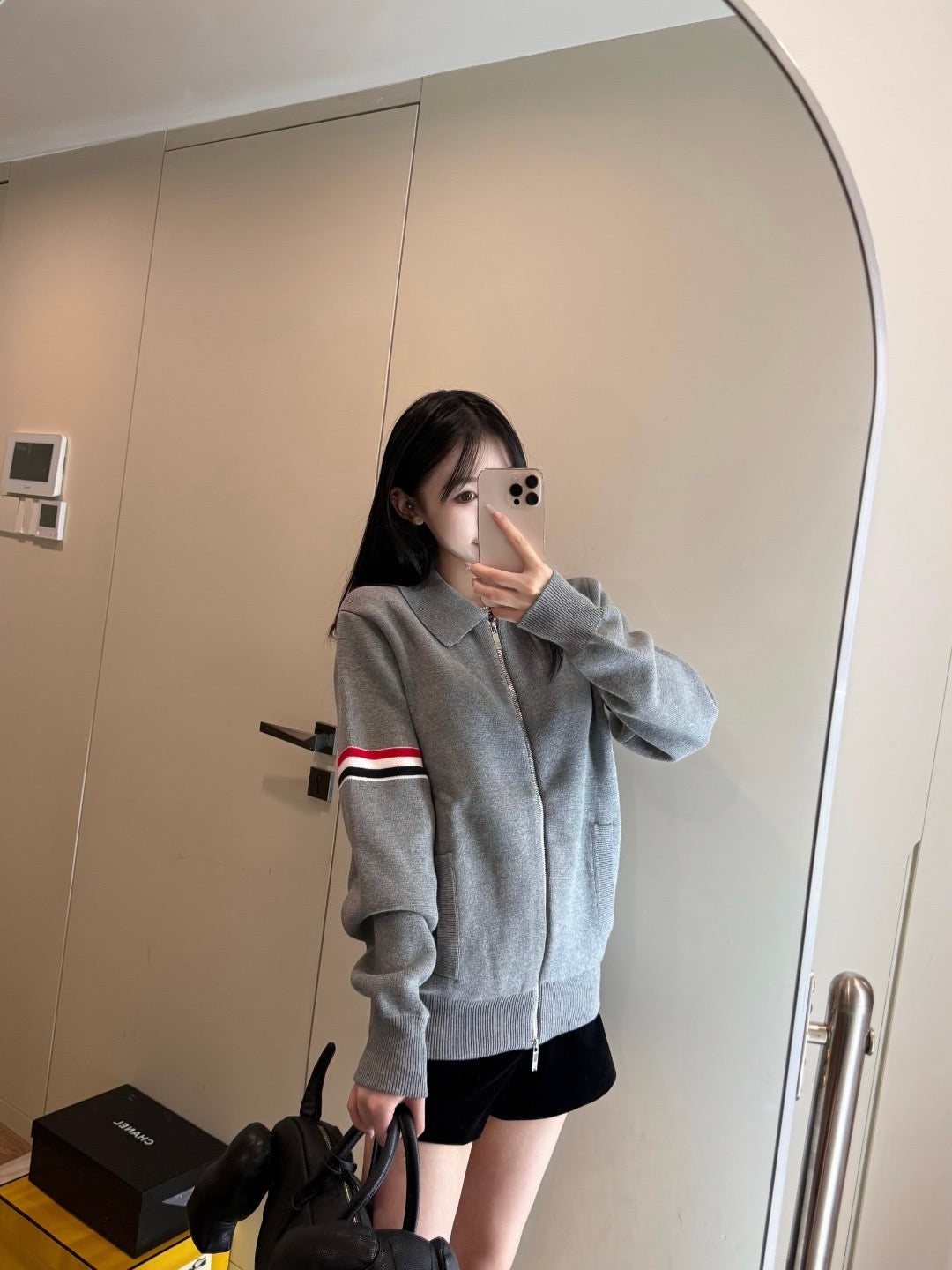 톰브라운 코튼 밀라노 스티치 암밴드 봄버 재킷