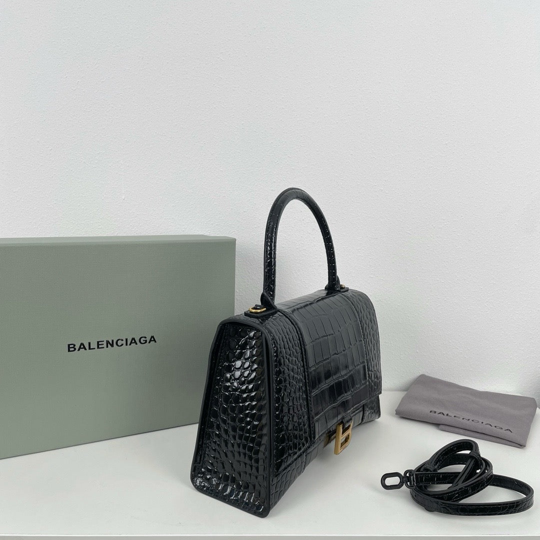 발렌시아가 아워글래스 탑 핸들백 크로커다일 XS,S,M