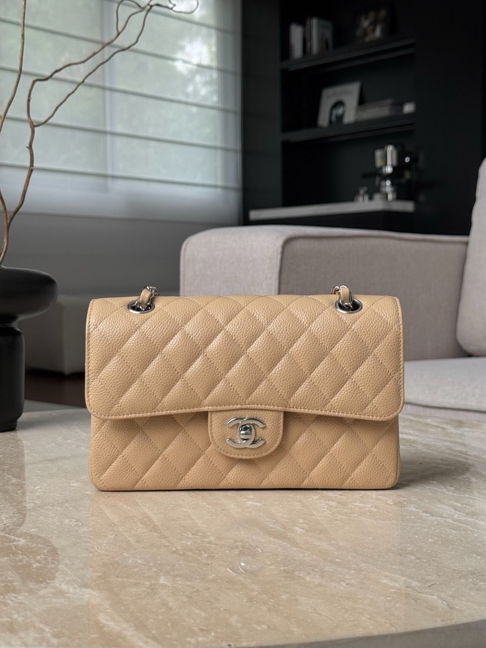 샤넬 클래식 플랩백 스몰 캐비어 (베이지)
