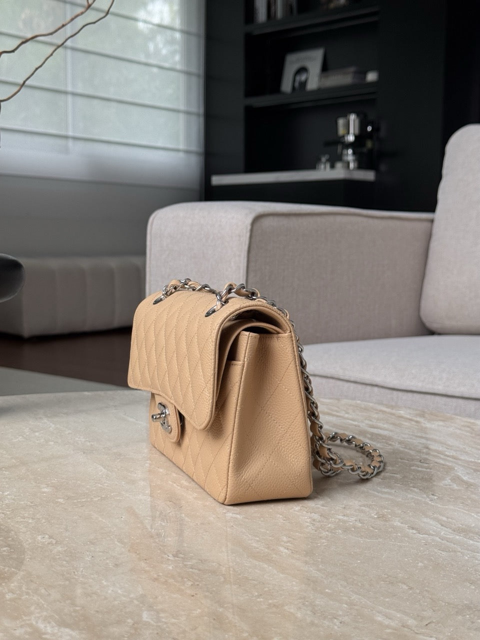 샤넬 클래식 플랩백 스몰 캐비어 (베이지)