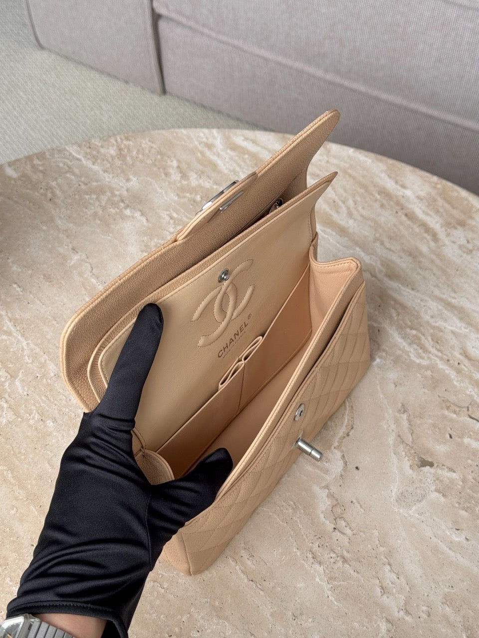 샤넬 클래식 플랩백 스몰 캐비어 (베이지)