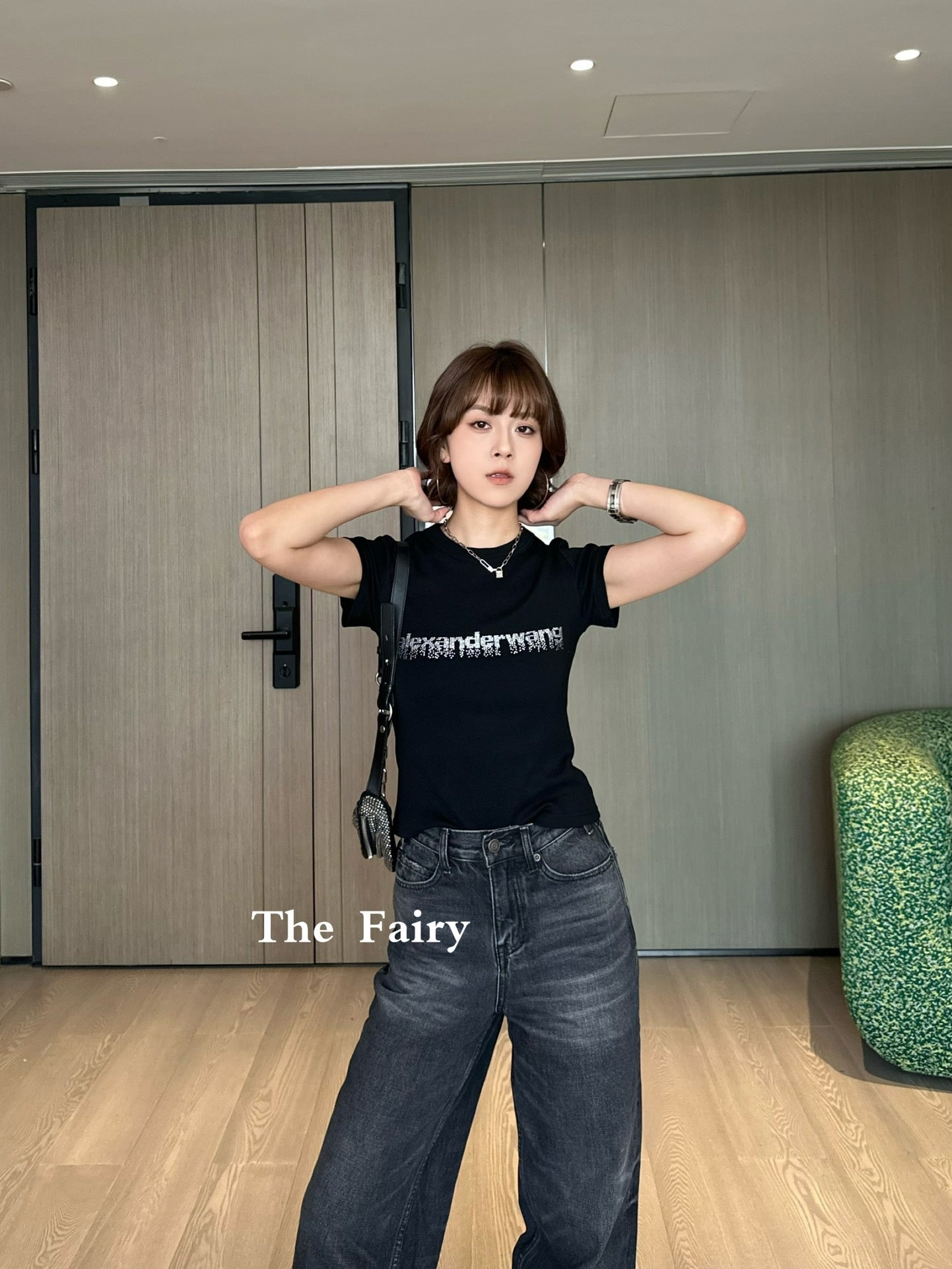 알렉산더왕 크리스털 데그라데 로고 베이비 티셔츠