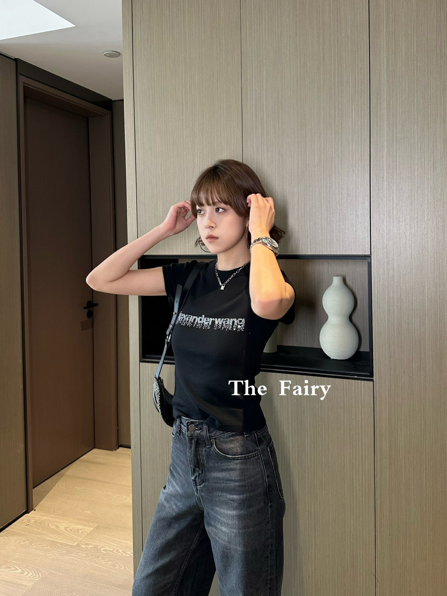 알렉산더왕 크리스털 데그라데 로고 베이비 티셔츠