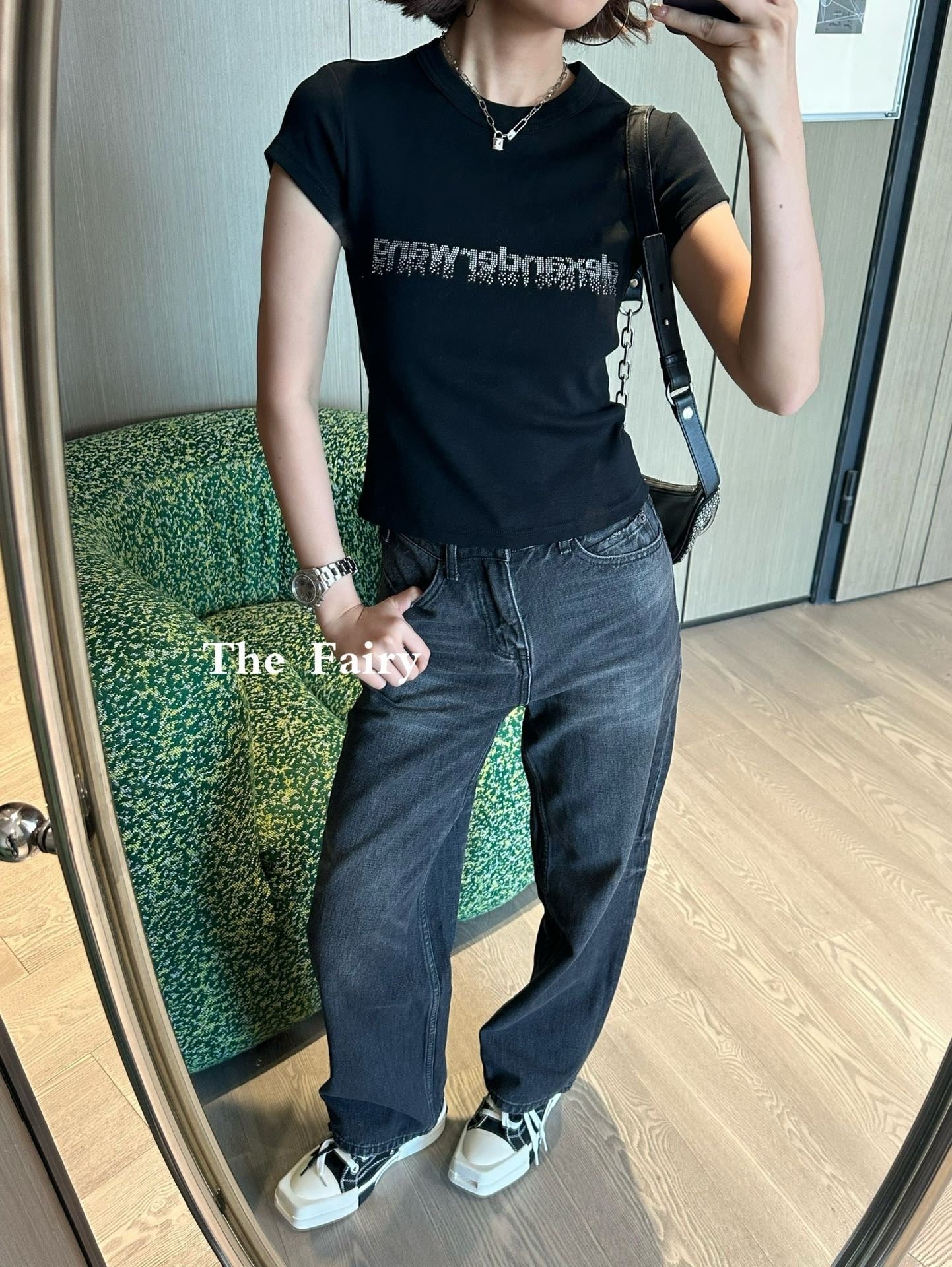 알렉산더왕 크리스털 데그라데 로고 베이비 티셔츠