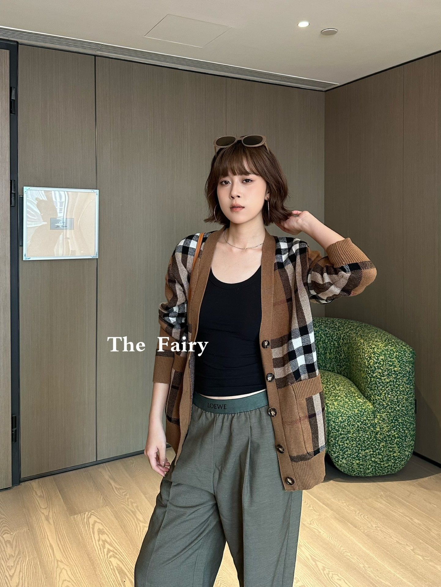 버버리 체크 울 캐시미어 가디건