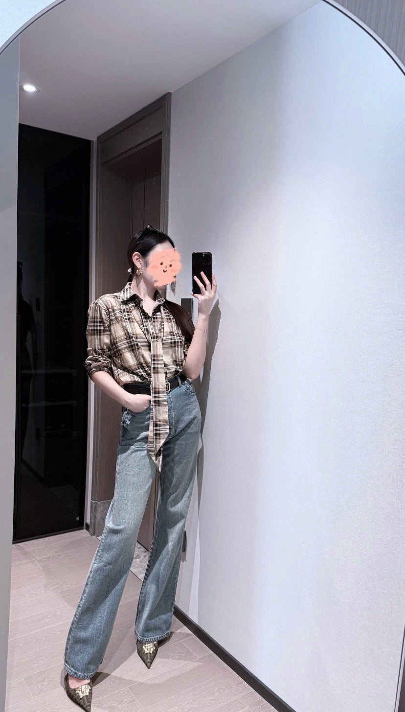 생로랑 코튼 카산드르 라발리에르 셔츠