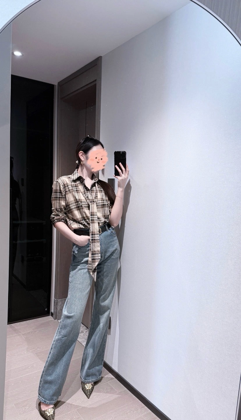 생로랑 코튼 카산드르 라발리에르 셔츠