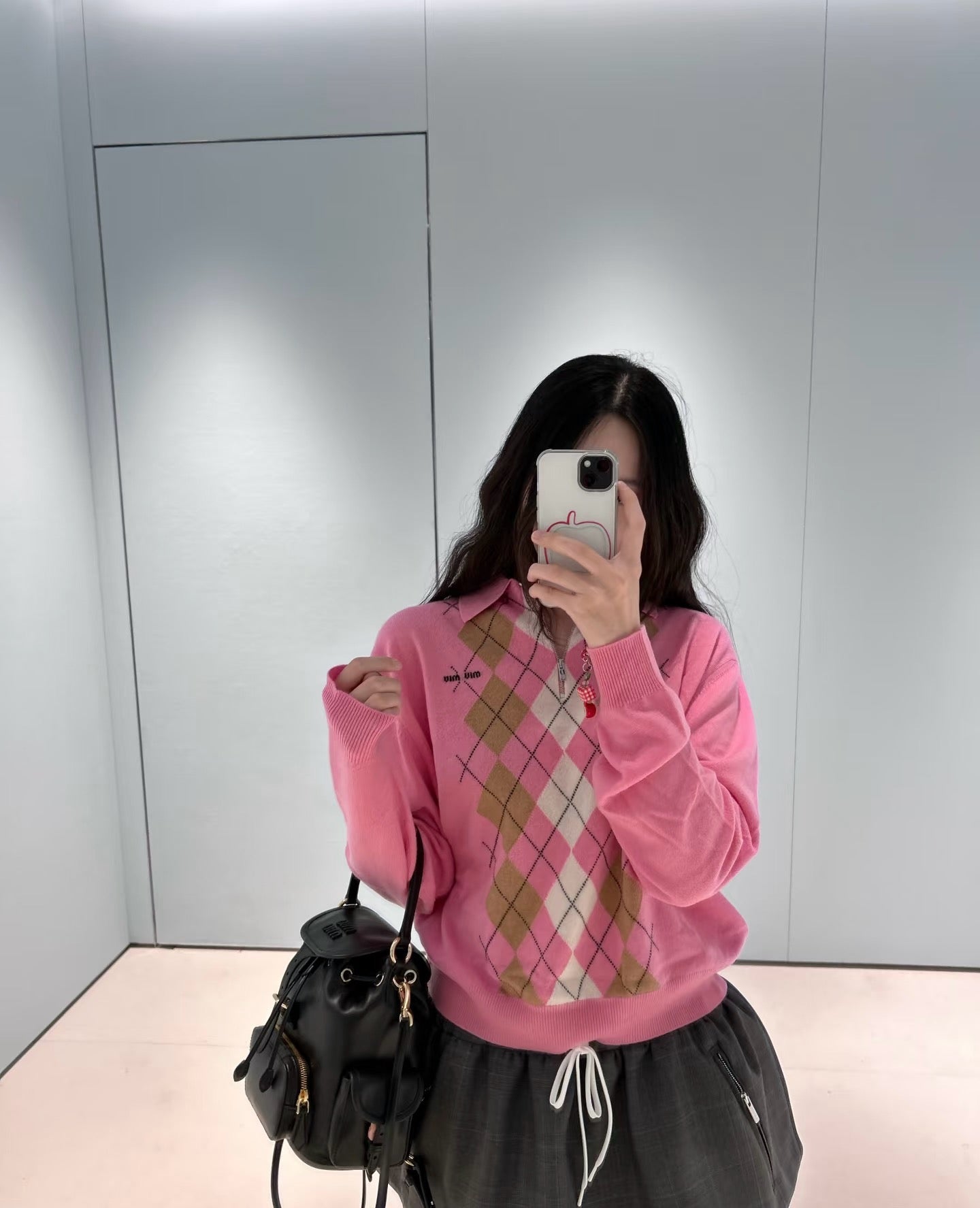 미우미우 캐시미어 하프 집업 폴로 셔츠