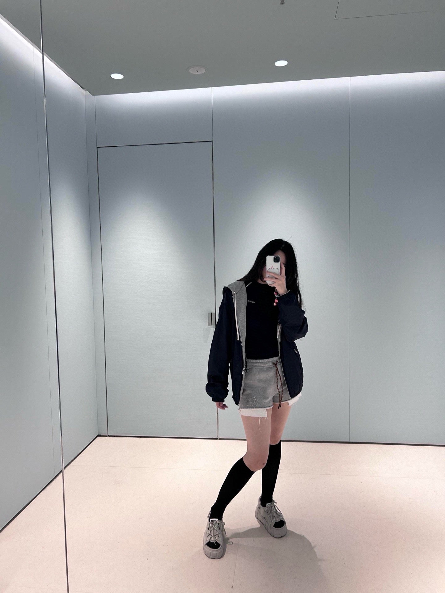 미우미우 저지 및 테크니컬 퐁제 블루종 자켓