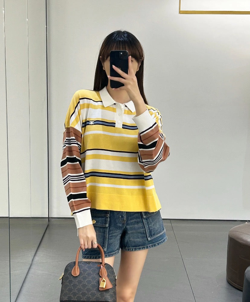 셀린느 스트라이프 폴로 루즈 티셔츠