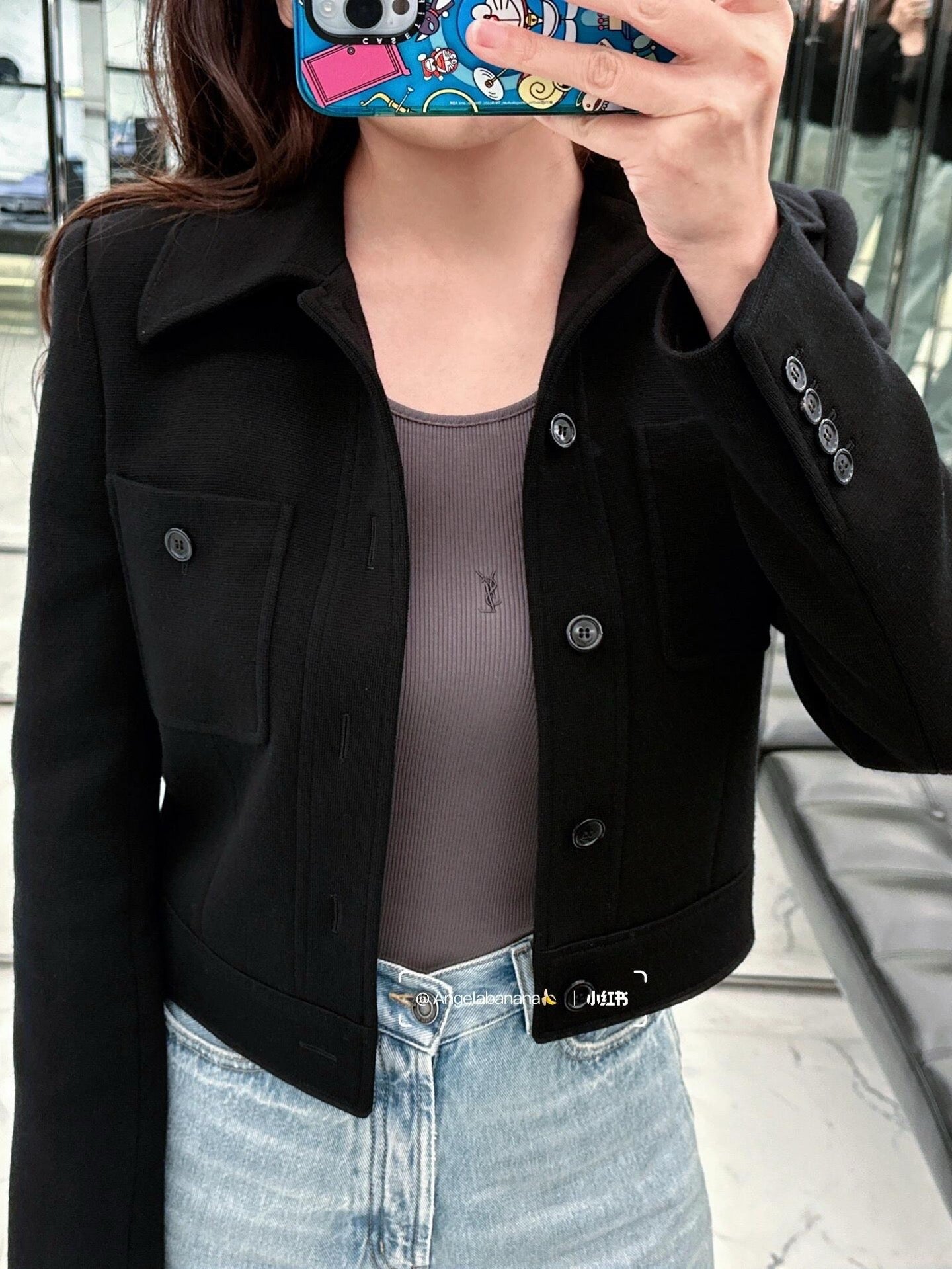 생로랑 울 블렌드 크롭 자켓