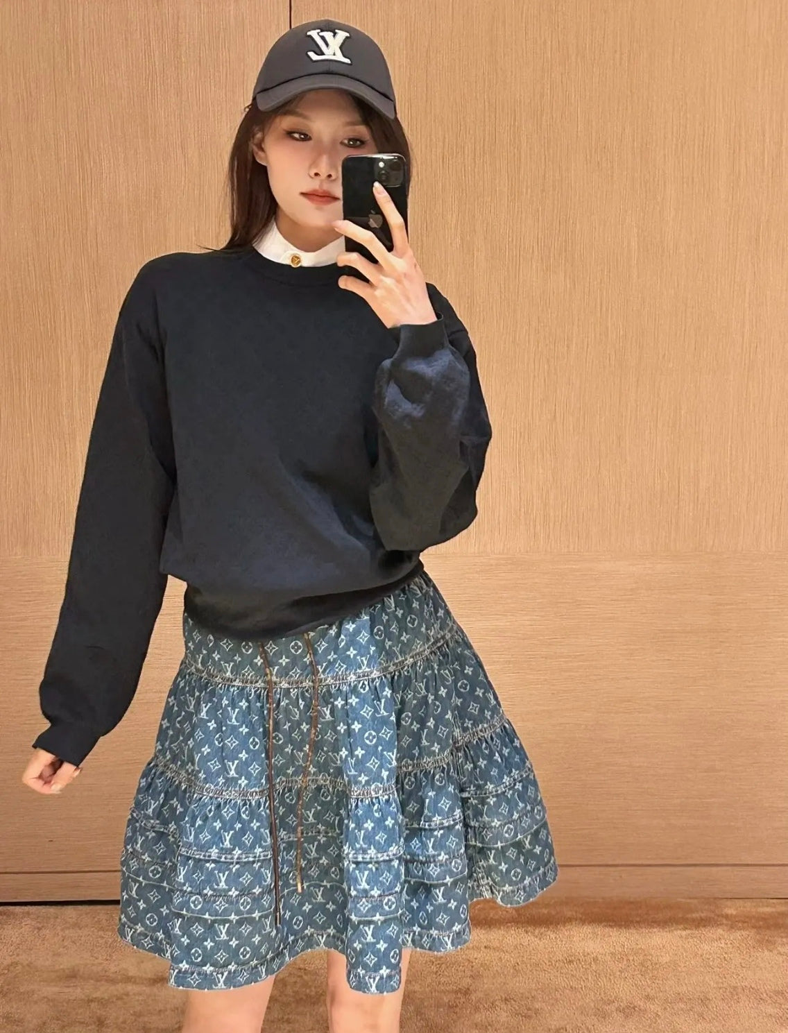 루이비통 모노그램 데님 티어드 스커트